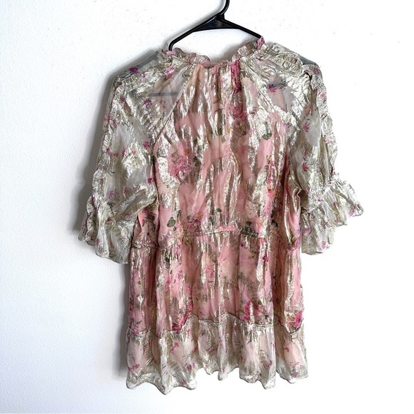 Hemant and Nandita Medium Blush Gold Shimmer Georgette Dress - Picture 5 of 6